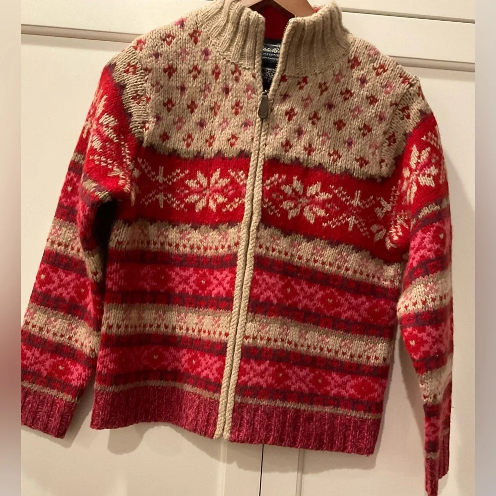 Eddie Bauer Collectibles Lambswool Res Fair Isle Sweater Cardigan Sz SP